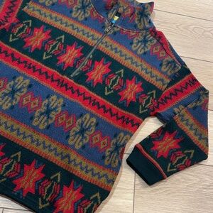 Vintage On Your Mark Aztec Snow Flake Pull Over Half Zip Sweater Holiday